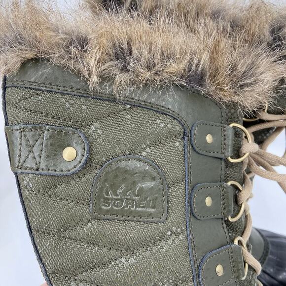 Sorel Tofino II Boots Waterproof Waxed Canvas Faux Fur Green Women's Size 6 - Picture 5 of 12